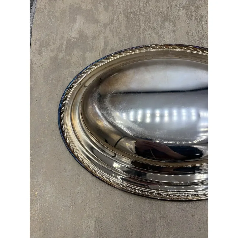 Vintage Silver Plated Oval Serving Tray/ Bowl Rope Design 12”